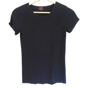 Majestic Paris Black Viscose Blend Short Sleeve Scoop Neck T Shirt Top Womens S